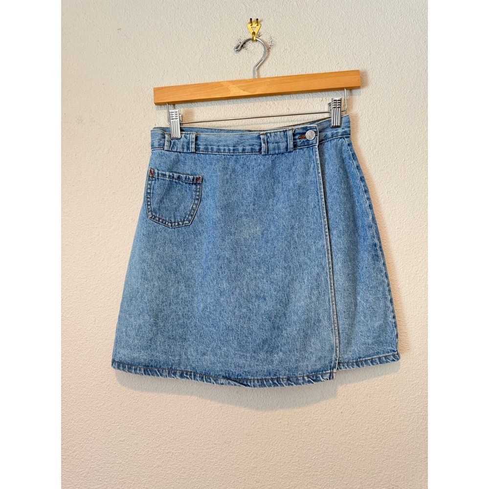 Vintage Steel Jeans Light Wash Denim Wrap Skirt Made in USA Womens Size 7 Blue